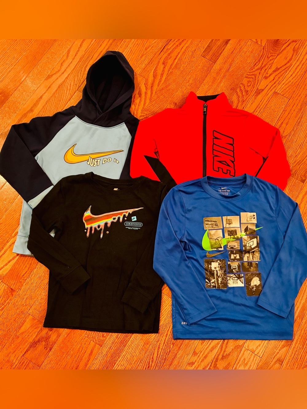 Nike Kids Long-Sleeve Tops Bundle - Black, Red, Blue, Light Blue Size 7 Large